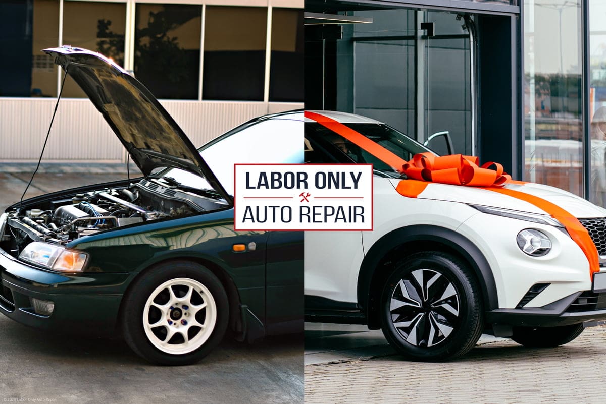 fix car vs buy new comparison between a car in maintenance versus a new car on a sales lot